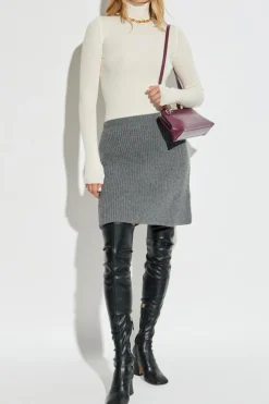 JIL SANDER SZARY Wełniana spódnica