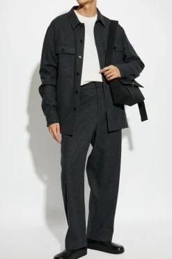 JIL SANDER+ SZARY Wełniana kurtka