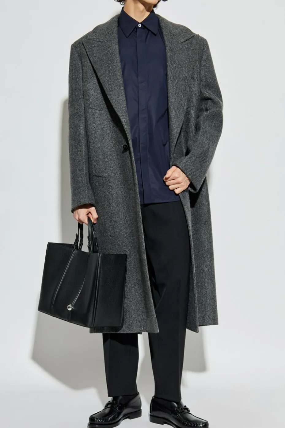 JIL SANDER SZARY Wełniany płaszcz