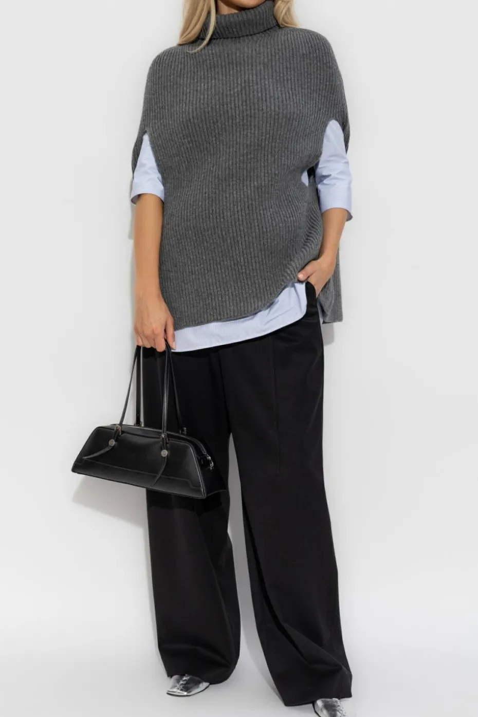 JIL SANDER SZARY Wełniany sweter