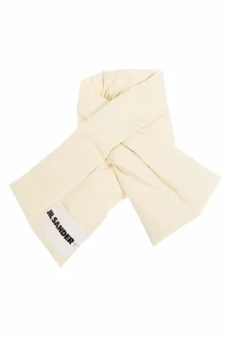 JIL SANDER+ ŻÓŁTY Puchowy szal z logo