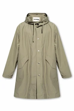 JIL SANDER ZIELONY Płaszcz z kapturem