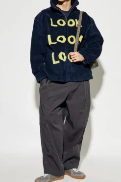 JW Anderson GRANATOWY Polarowa bluza z nadrukiem