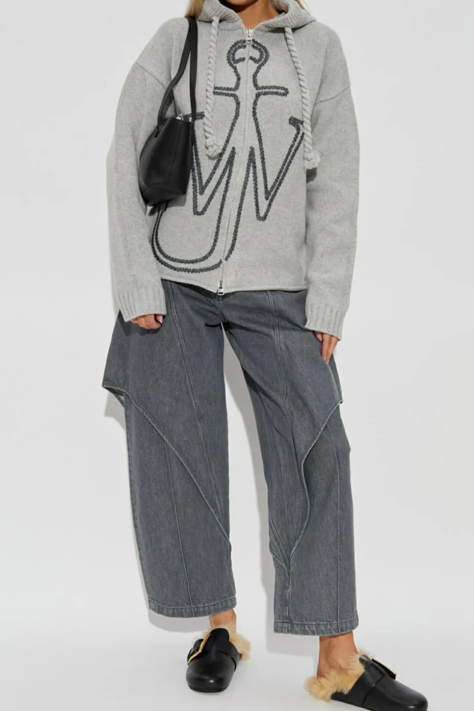 JW Anderson SZARY Wełniany kardigan