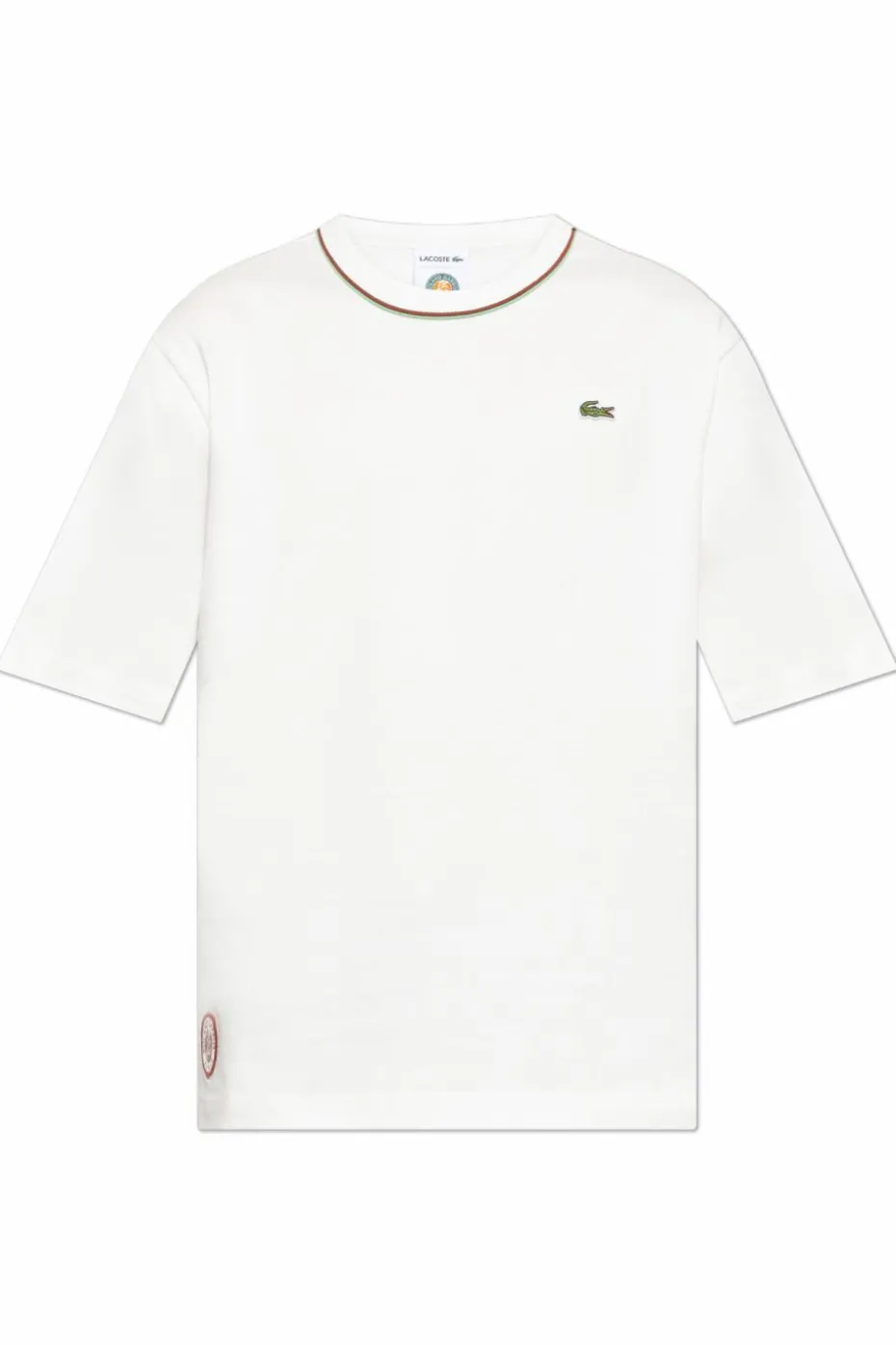 Lacoste BIAŁY T-shirt z kolorowym nadrukiem
