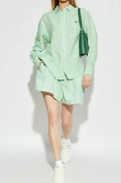 Lacoste ZIELONY Lniane szorty