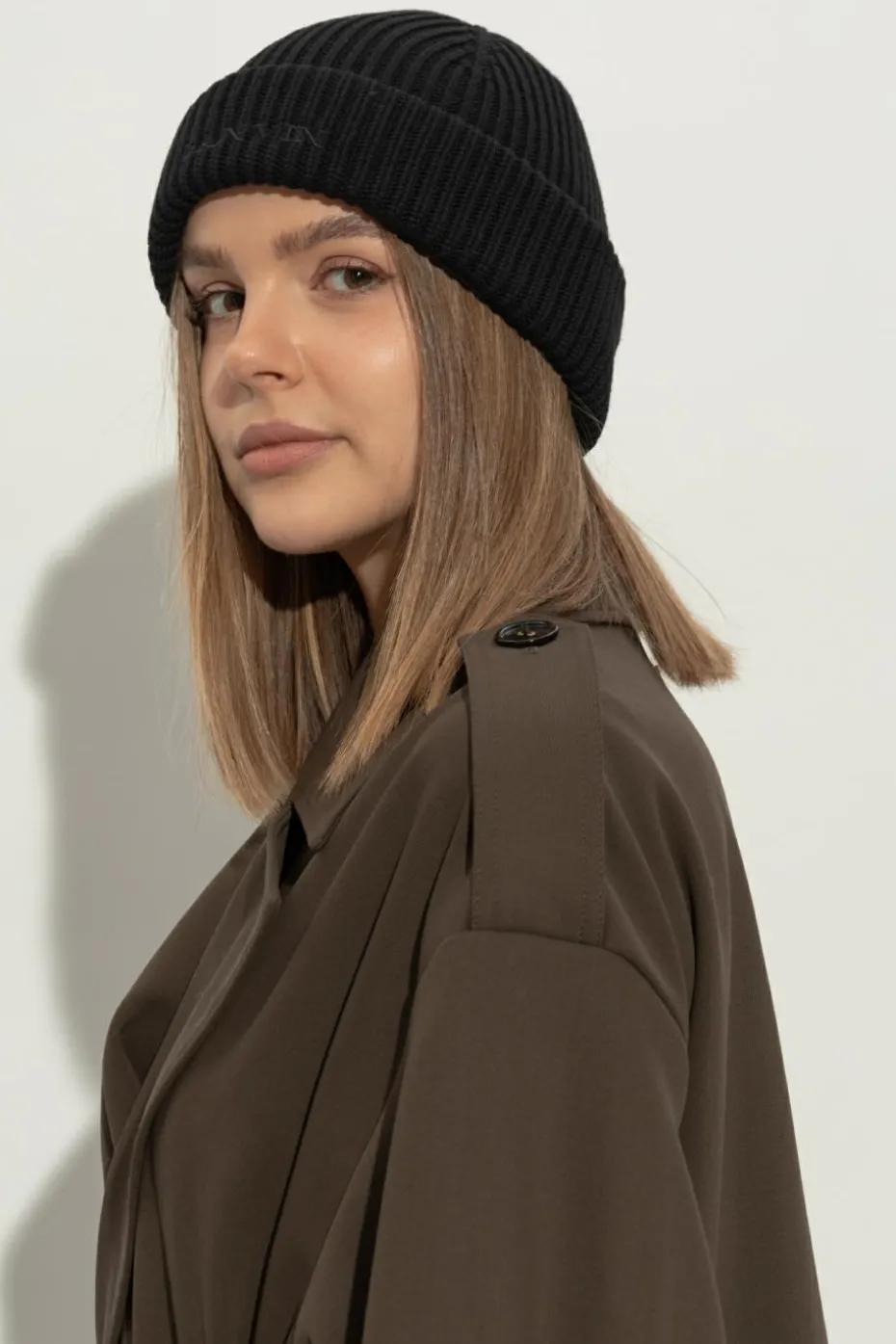 Lanvin CZARNY Wełniana czapka z wyszytym logo