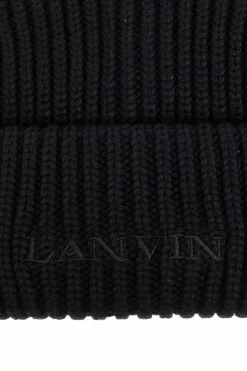 Lanvin CZARNY Wełniana czapka z wyszytym logo