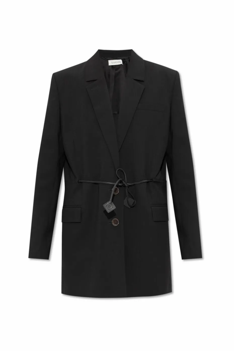 Lanvin CZARNY Wełniana marynarka ze skórzanymi trokami