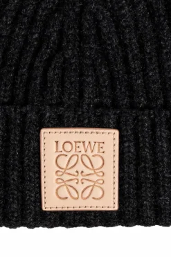 Loewe CZARNY Kaszmirowa czapka z naszywką z logo