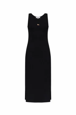 Maison Kitsuné CZARNY Prążkowana sukienka