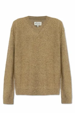 Maison Margiela beżowy Sweter z efektem `vintage`