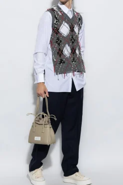 Maison Margiela GRANATOWY Wełniane spodnie w kant