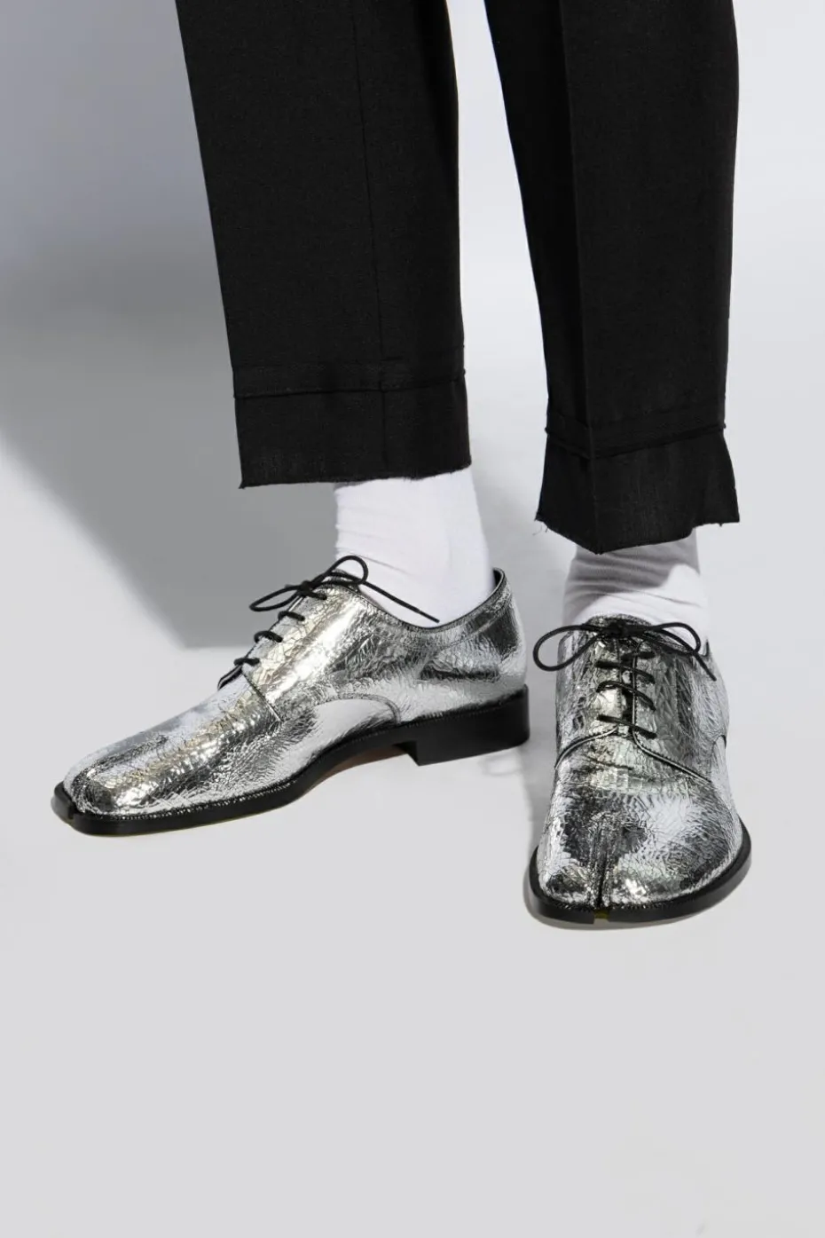 Maison Margiela SREBRNY Skórzane buty `Tabi`