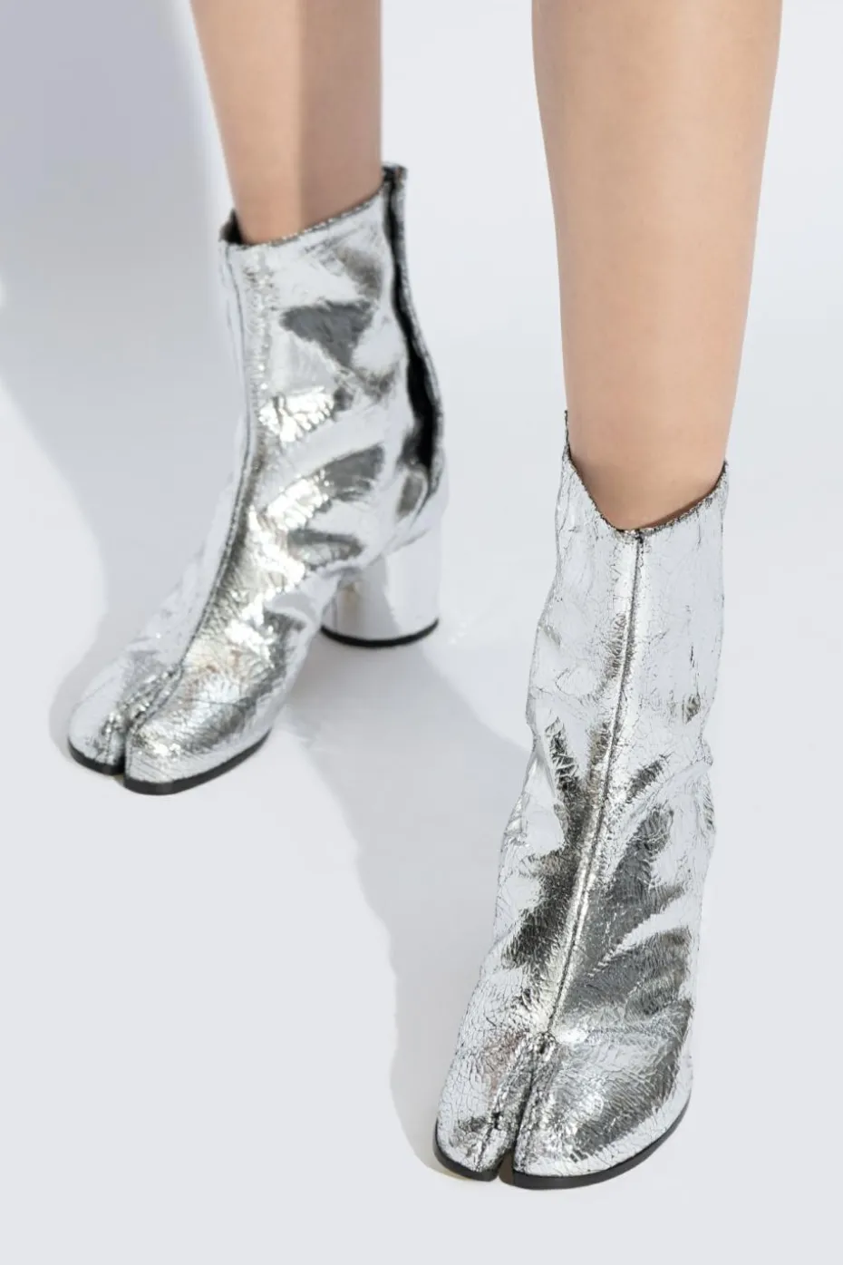 Maison Margiela SREBRNY Skórzane botki `Tabi`