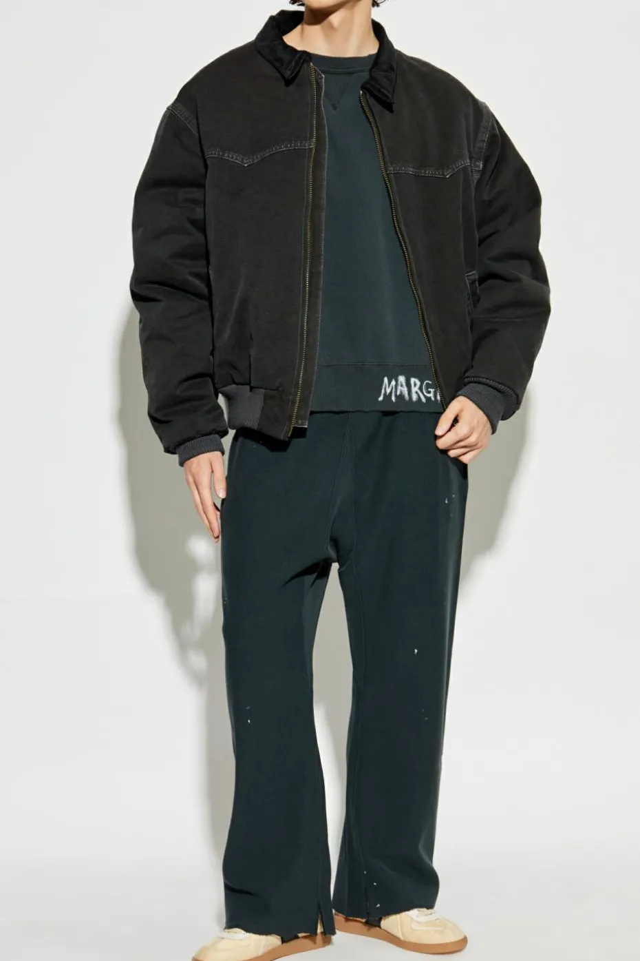 Maison Margiela SZARY Spodnie z efektem plam