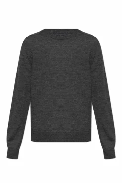 Maison Margiela SZARY Sweter ze skórzanymi łatami na rękawach