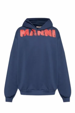 Marni GRANATOWY Bluza z kapturem