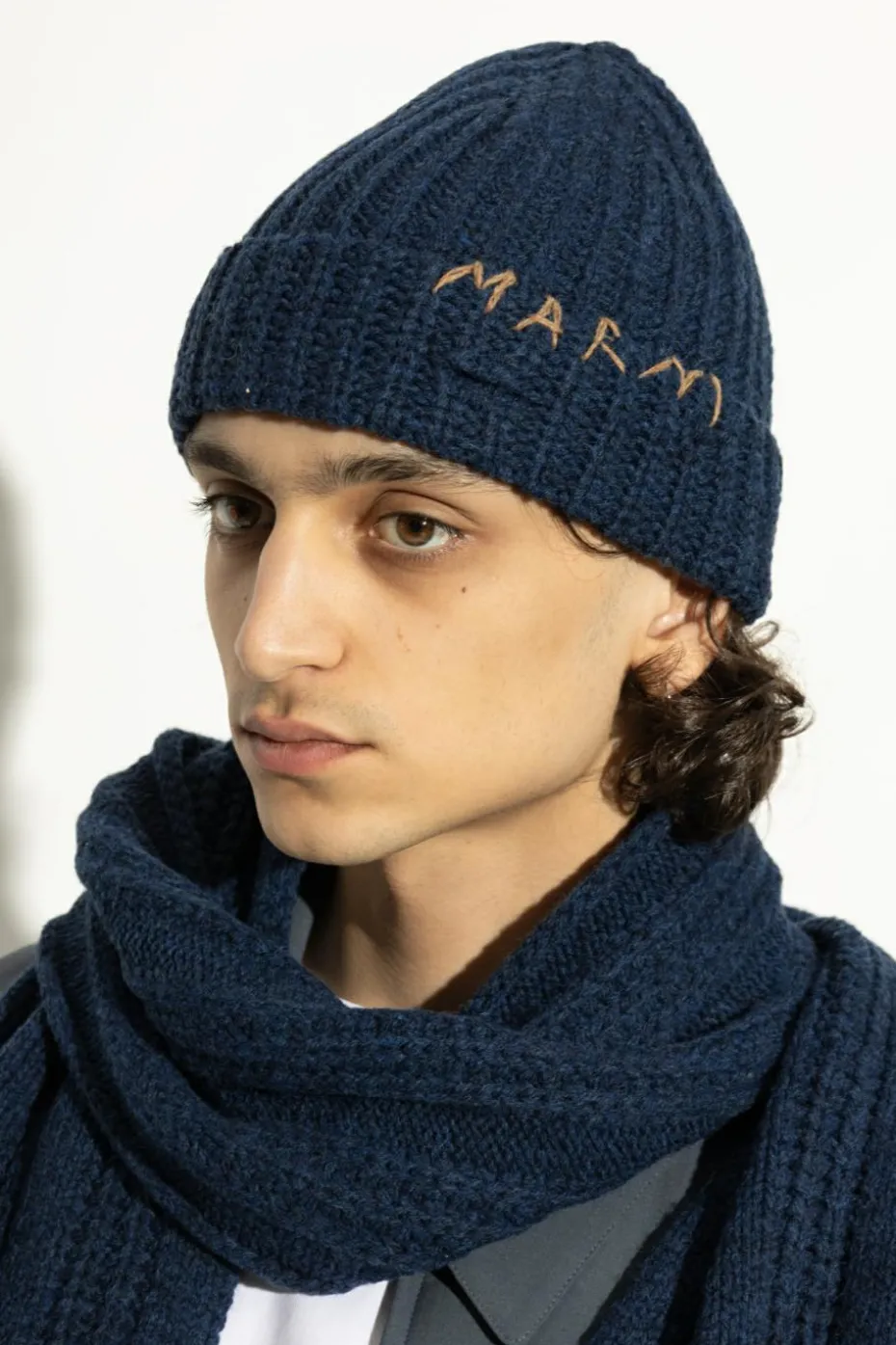 Marni GRANATOWY Czapka z logo