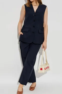 Marni GRANATOWY Kamizelka z efektem `vintage`