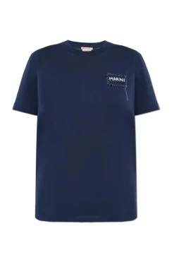 Marni GRANATOWY T-shirt z logo
