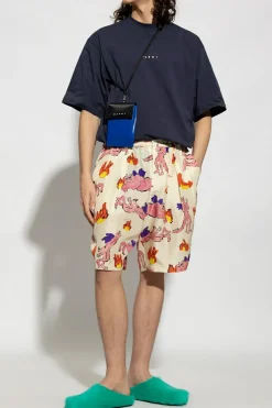 Marni GRANATOWY T-shirt z logo