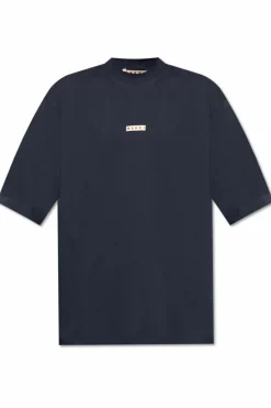 Marni GRANATOWY T-shirt z logo