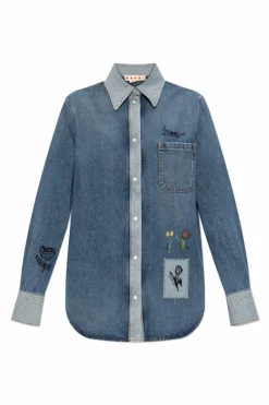 Marni NIEBIESKI Jeansowa koszula z logo