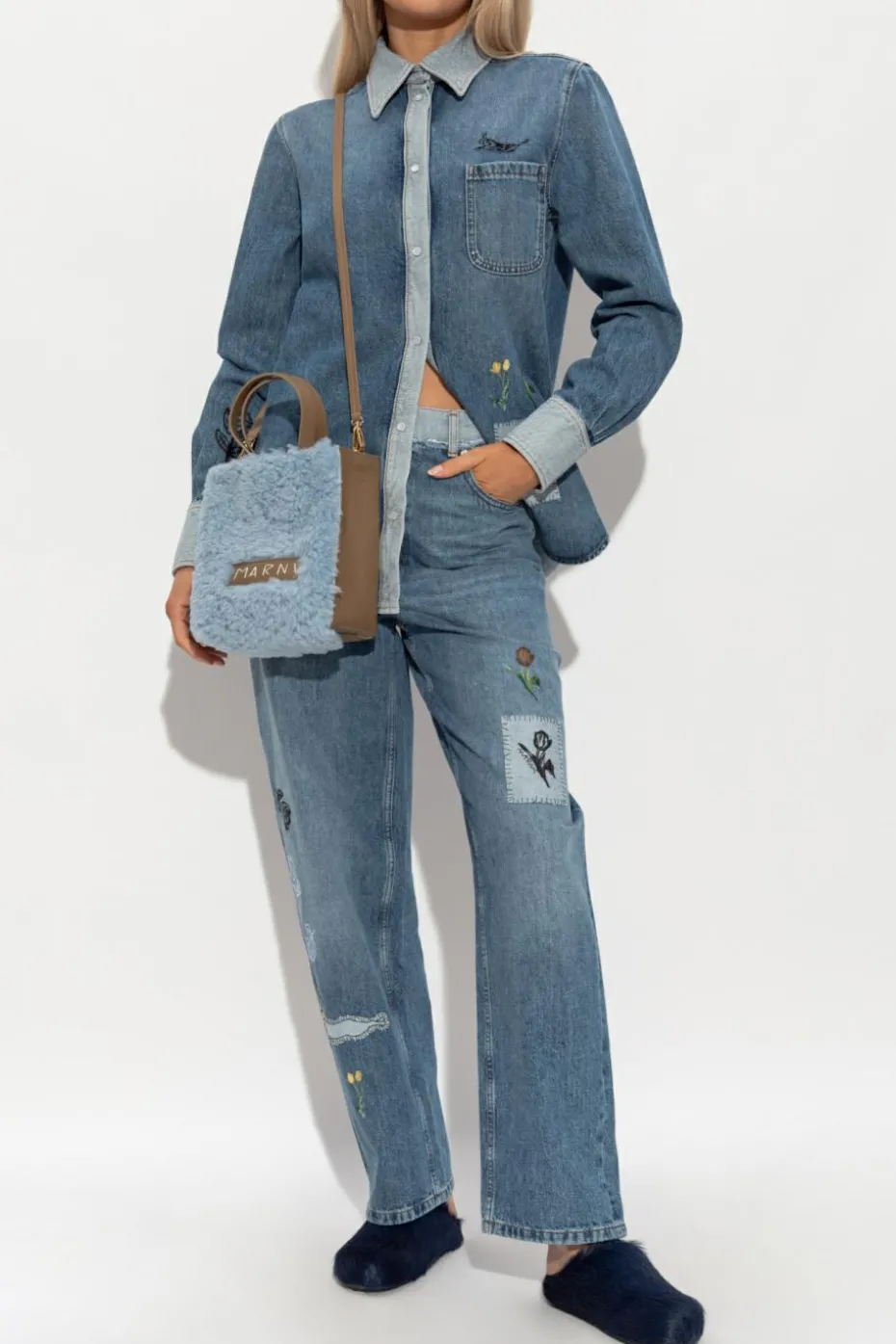 Marni NIEBIESKI Jeansowa koszula z logo