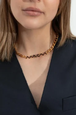 Marni ZŁOTY Mosiężny naszyjnik z logo