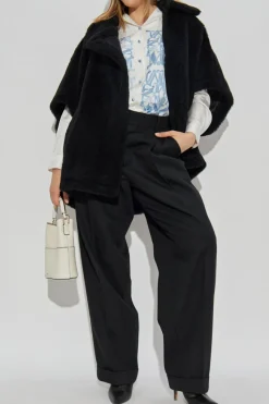 Max Mara CZARNY Futrzany płaszcz `Tebe`