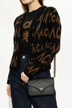 MCM CZARNY Torba na ramię z logo
