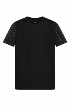 MCM CZARNY T-shirt z łączonych materiałów