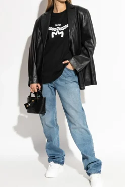 MCM CZARNY T-shirt z nadrukiem