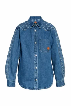 MCM NIEBIESKI Jeansowa koszula z monogramem