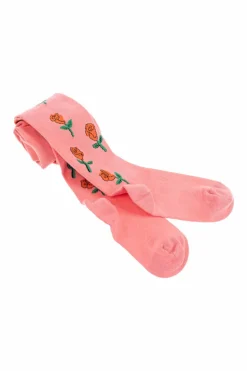 Mini Rodini RÓŻOWY Bawełniane rajstopy z motywem kwiatowym
