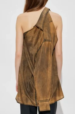 MM6 Maison Margiela BRĄZOWY Jedwabna koszula