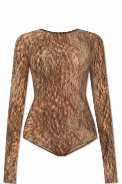 MM6 Maison Margiela BRĄZOWY Body z motywem zwierzęcym