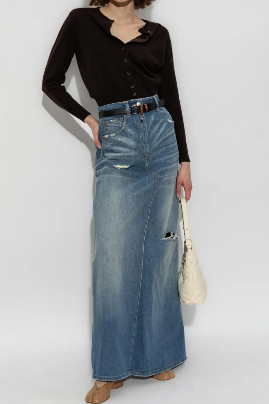 MM6 Maison Margiela NIEBIESKI Jeansowa spódnica z efektem `vintage`