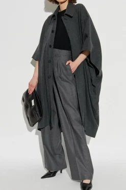 MM6 Maison Margiela SZARY Płaszcz z wełnianym wykończeniem