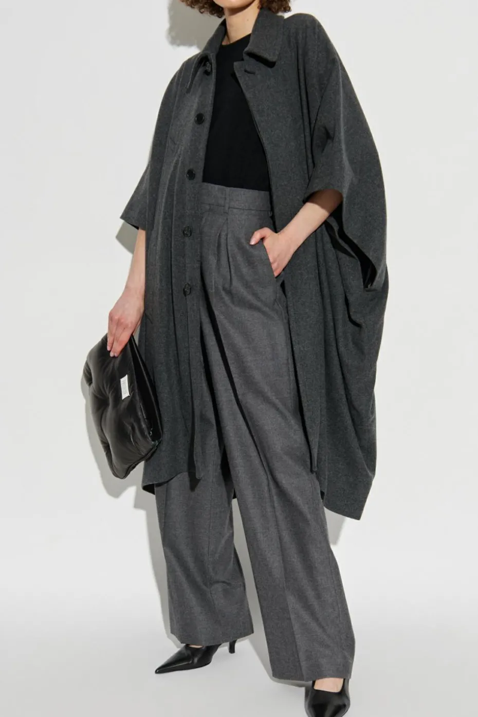 MM6 Maison Margiela SZARY Płaszcz z wełnianym wykończeniem