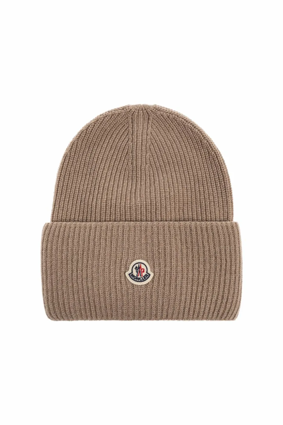 Moncler beżowy Wełniana czapka z naszywką z logo