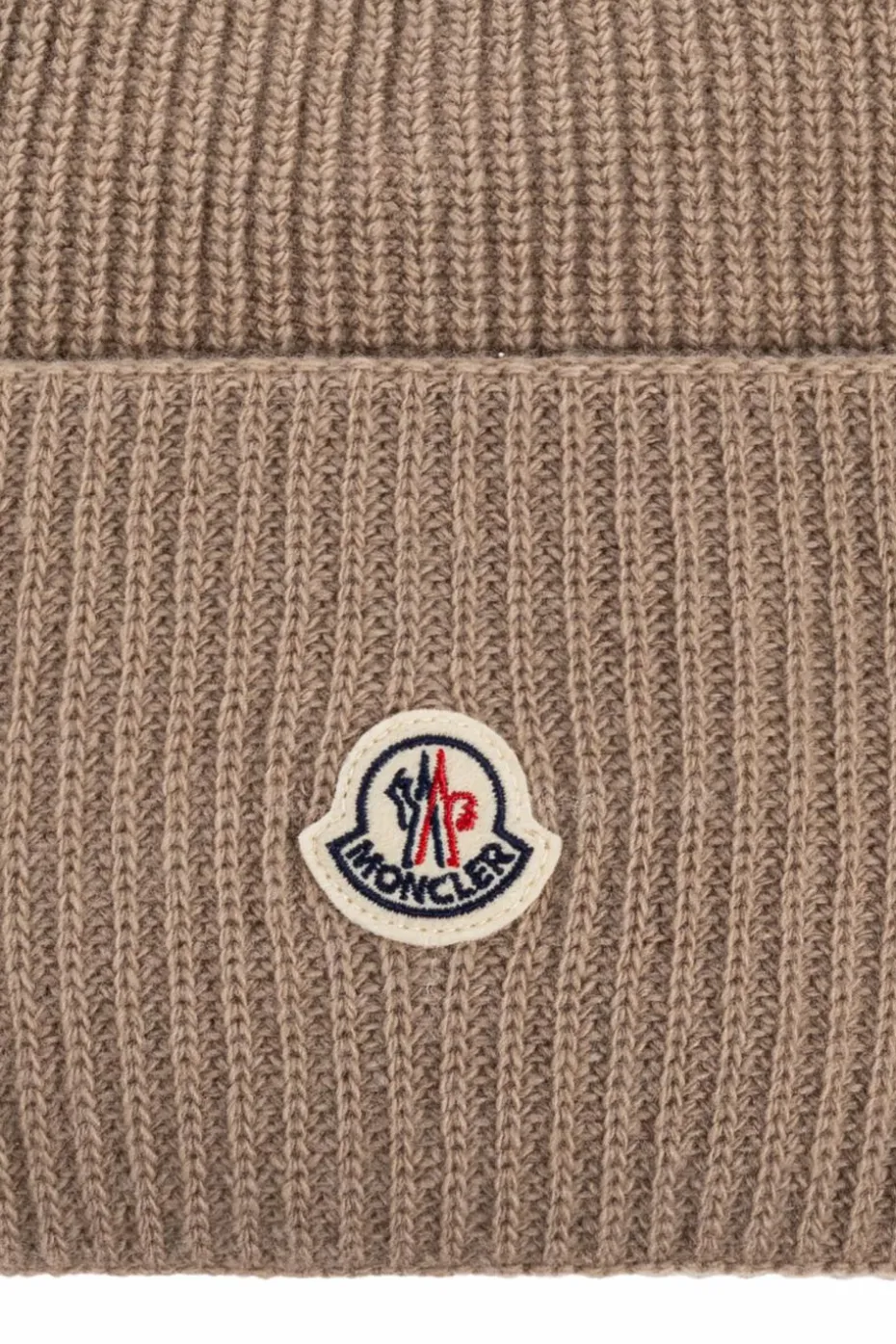Moncler beżowy Wełniana czapka z naszywką z logo
