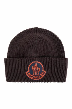 Moncler BRĄZOWY Czapka z naszywką z logo
