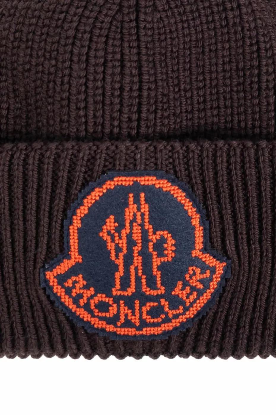 Moncler BRĄZOWY Czapka z naszywką z logo