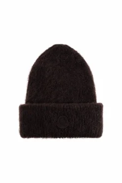 Moncler BRĄZOWY Czapka z naszywką z logo