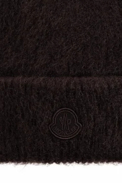 Moncler BRĄZOWY Czapka z naszywką z logo