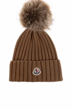 Moncler BRĄZOWY Czapka z pomponem