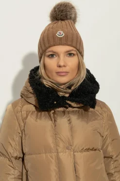 Moncler BRĄZOWY Czapka z pomponem