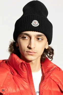 Moncler CZARNY Czapka z naszywką z logo